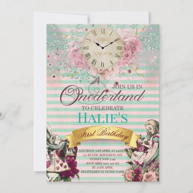 Alice i Wonderland Chalkboard första födelsedag Inbjudningar (Framsida)