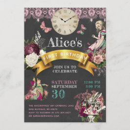 Alice i Wonderland Chalkboard Modern Birthday Inbjudningar