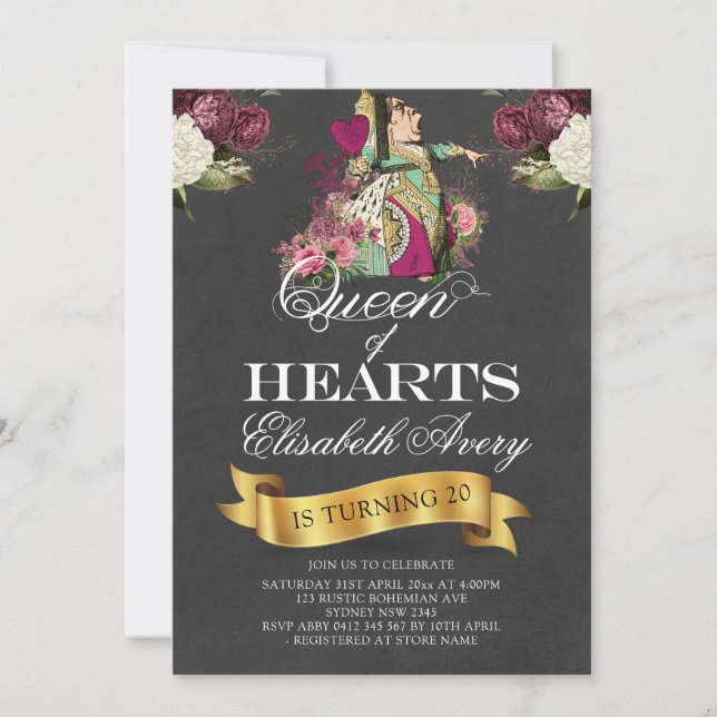 Alice i Wonderland Chalkboard Queen Inbjudningar (Framsida)