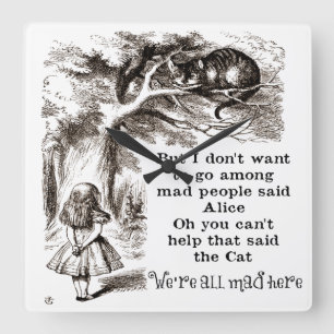 Alice i Wonderland; Cheshire Cat Alice Fyrkantig Klocka