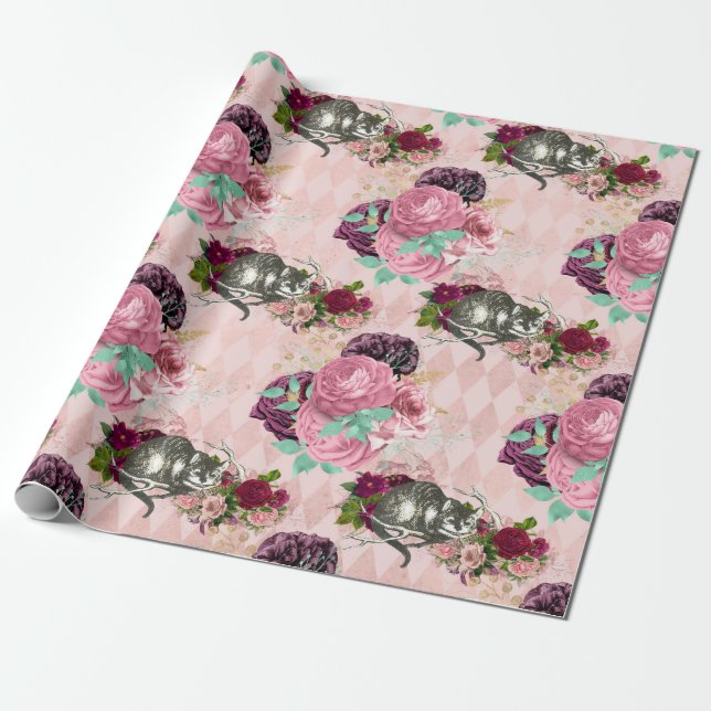Alice i Wonderland Cheshire Cat Rosa Presentpapper (Utrullad)