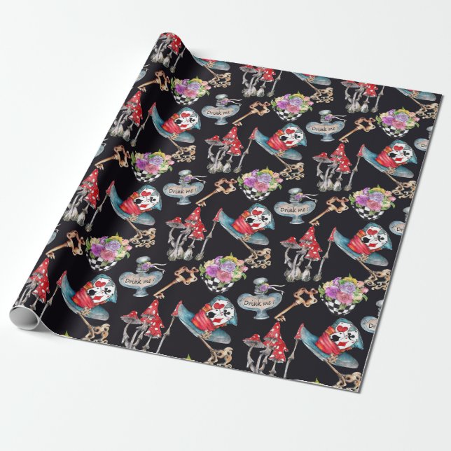 Alice i Wonderland Collage jul Gift Presentpapper (Utrullad)