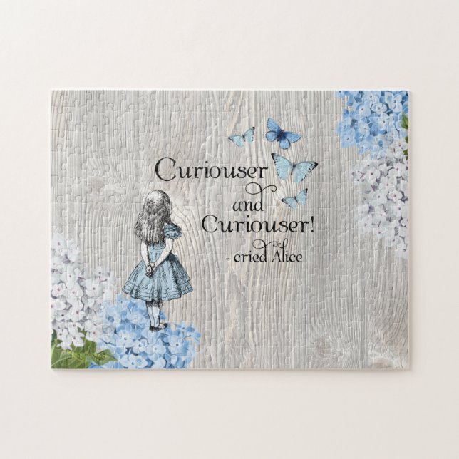 Alice i Wonderland Curiouser Blommigt Jigszle Puzz Pussel (Horisontell)