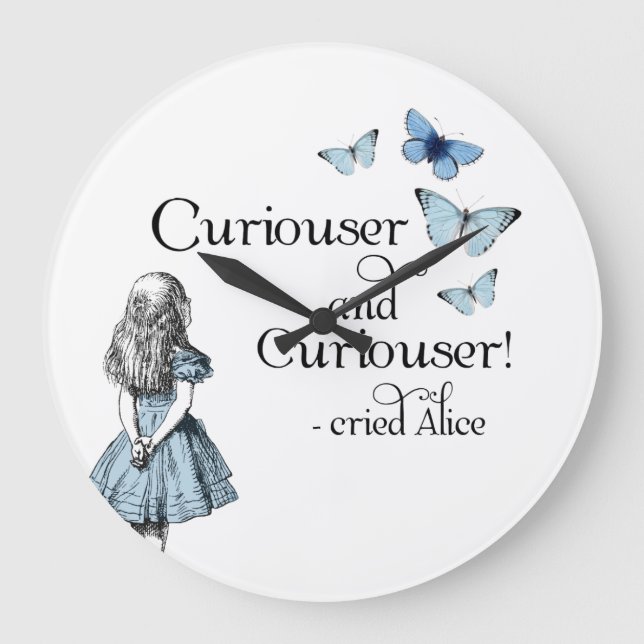 Alice i Wonderland Curiouser Butterfly Clock Stor Klocka (Framsida)