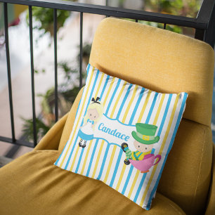 Alice i Wonderland Cute Kids Monogram Blue Gult Kudde