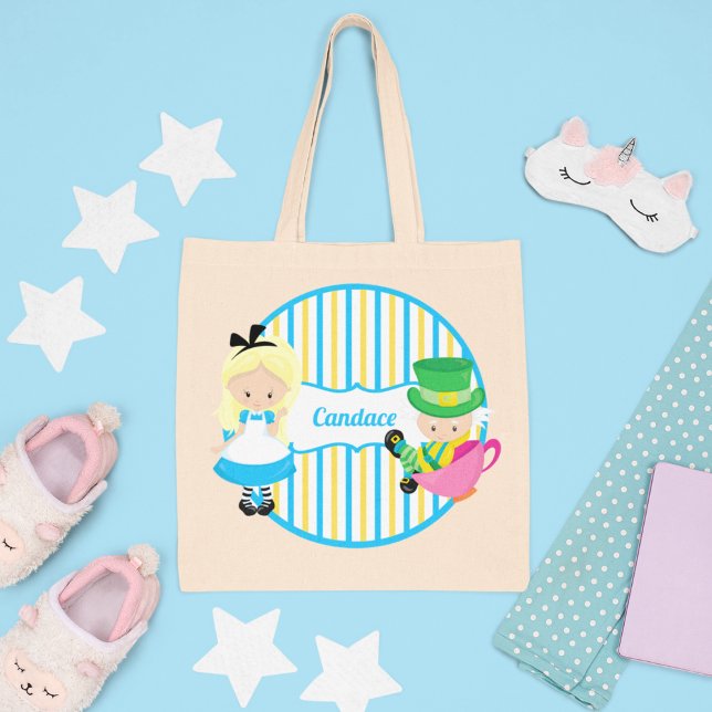 Alice i Wonderland Cute Kids Monogram Bok Tygkasse (Skapare uppladdad)