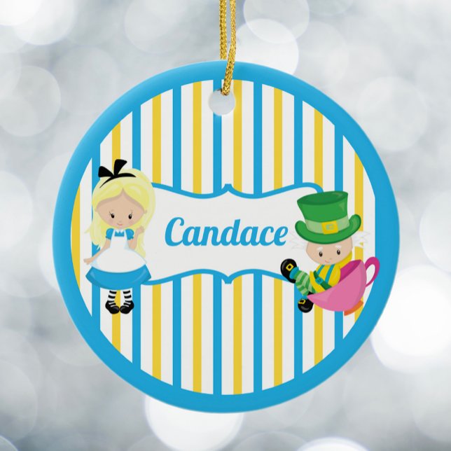 Alice i Wonderland Cute Kids Monogram jul Julgransprydnad Keramik (Skapare uppladdad)