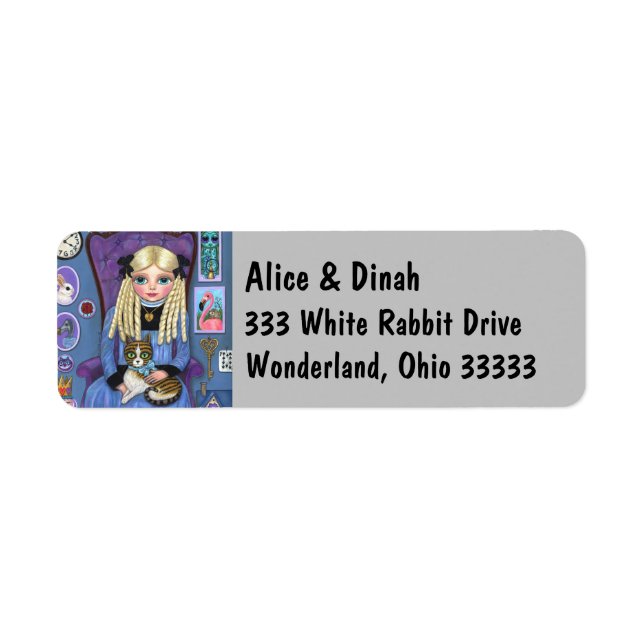 Alice i Wonderland & Dinah Cat Cute Fairy Tale Returadress Etikett (Framsidan)
