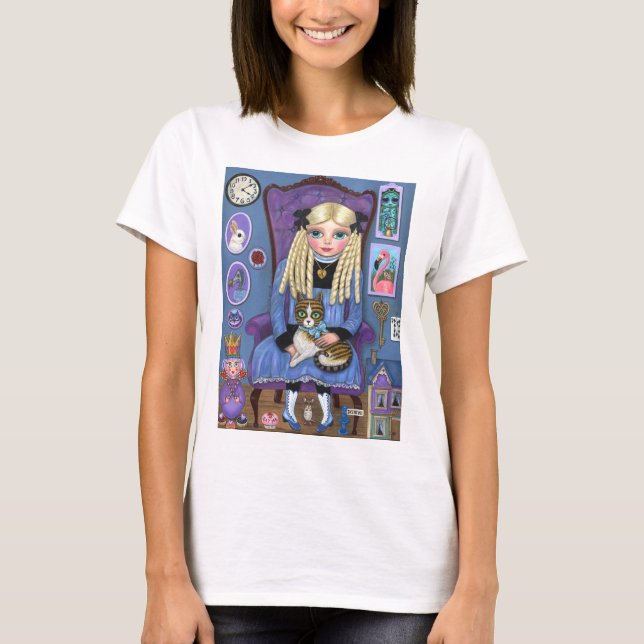 Alice i Wonderland & Dinah Cat Cute Fairy Tale T Shirt (Framsida)