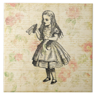 Alice i Wonderland Drick mig Illustration Blommigt Kakelplatta
