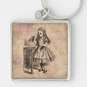 Alice i Wonderland Drink Me Flaska Fyrkantig Silverfärgad Nyckelring