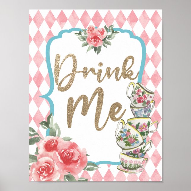 Alice i Wonderland Drink Me Poster födelsedagsskyl (Framsidan)