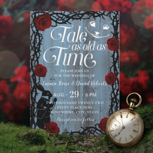 Alice i Wonderland Dusty Blue Fairytale Bröllop Inbjudningar