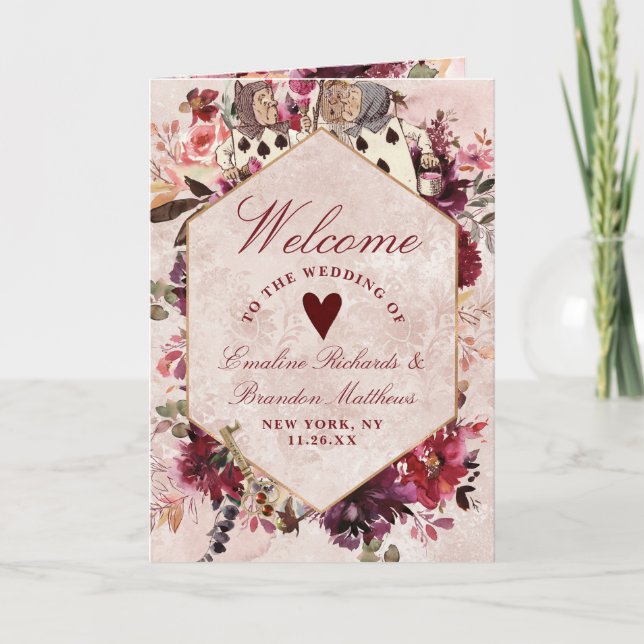 Alice i Wonderland Elegant bröllop Ceremony Program (Framsida)