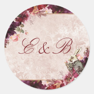 Alice i Wonderland Elegant Monogram Bröllop Runt Klistermärke