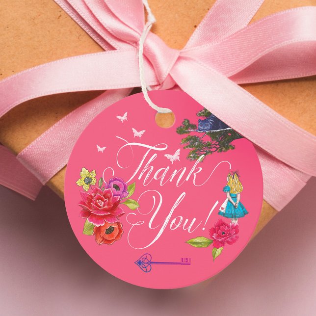 Alice i Wonderland Fairytale Blommigt Tack Gåvor Etiketter (Alice in Wonderland Fairytale Floral Thanks You Favor Tags)
