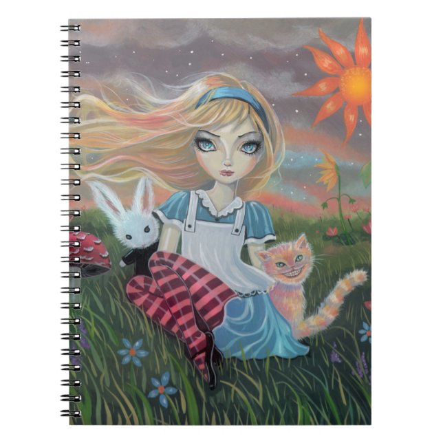 Alice i Wonderland Fantasy Art Notebook Anteckningsbok Med Spiral (Framsidan)