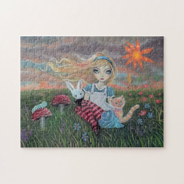 Alice i Wonderland Fantasy Fairytale Art Puzzle Pussel (Horisontell)
