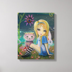 Alice i Wonderland Fantasy Fairytale Art Stort öga Canvastryck