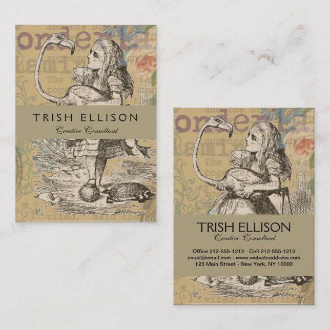 Alice i Wonderland Flamingo Classic Visitkort (Fram/baksida)