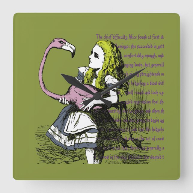 Alice i Wonderland | Flamingo Croquet Fyrkantig Klocka (Framsida)
