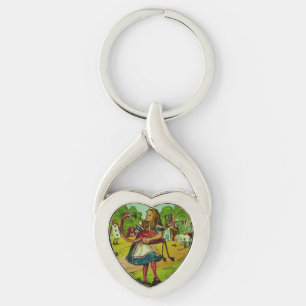 Alice i Wonderland Flamingo Croquet Twisted Heart Silverfärgad Nyckelring