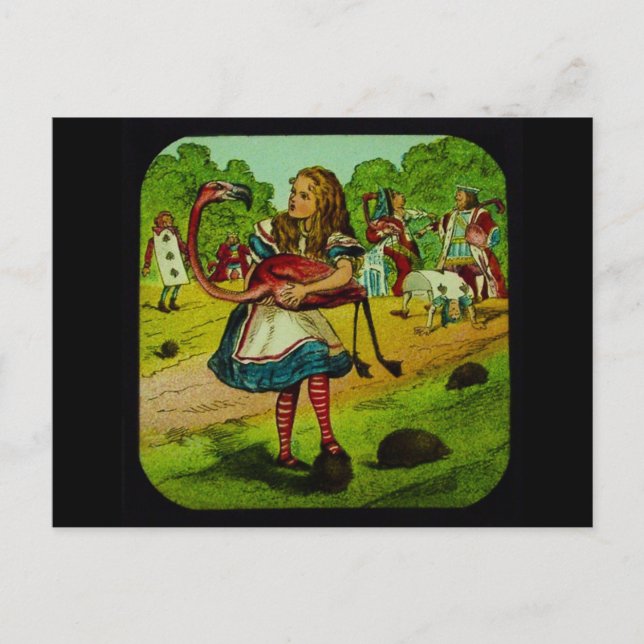 Alice i Wonderland Flamingo Croquet Vykort (Framsida)