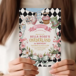 Alice i Wonderland Flower Ram 1:a födelsedag Inbjudningar