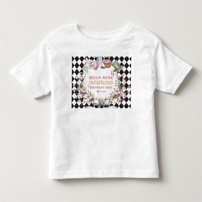 Alice i Wonderland Flower Ram 1:a födelsedag T Shirt (Framsida)