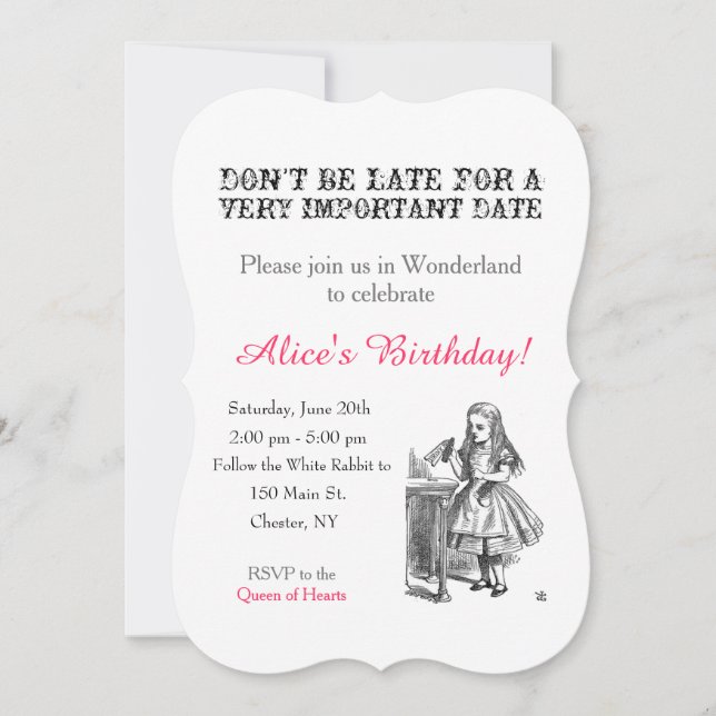 Alice i Wonderland födelsedagsfest anpassningsbar  Inbjudningar (Framsida)