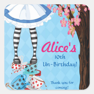 Alice i Wonderland Födelsedagsfest Fyrkantigt Klistermärke