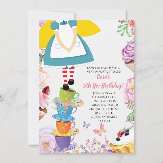 Alice i Wonderland Födelsedagsfest Vår Inbjudan (Framsida)