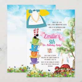 Alice i Wonderland Födelsedagsfest Watercolor Inbjudningar