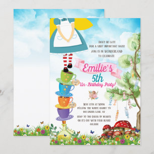 Alice i Wonderland Födelsedagsfest Watercolor Inbjudningar