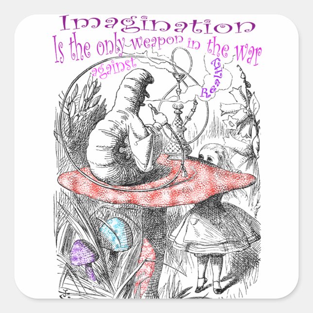 Alice i Wonderland Fyrkantigt Klistermärke (Framsida)