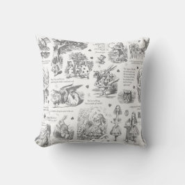 Alice i Wonderland Grått Toile-citat Kudde