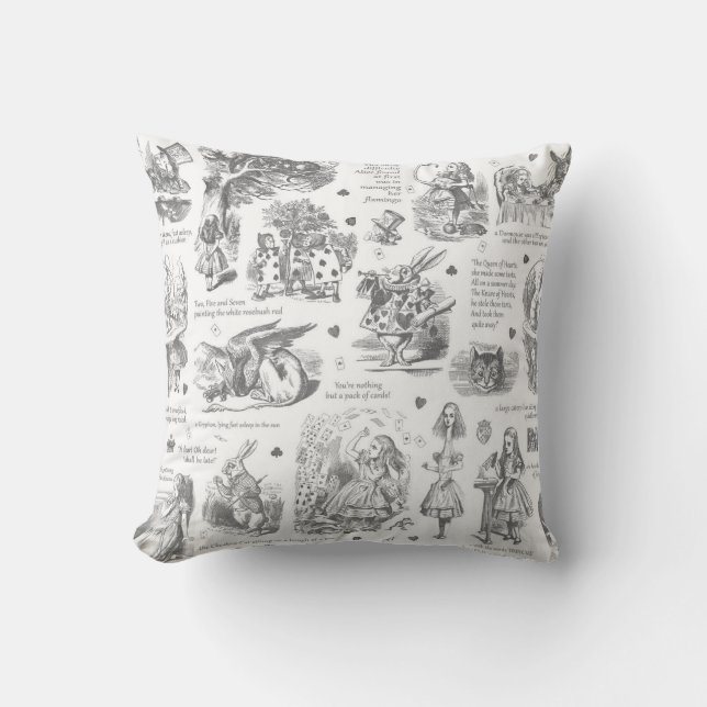 Alice i Wonderland Grått Toile-citat Kudde (Framsida)