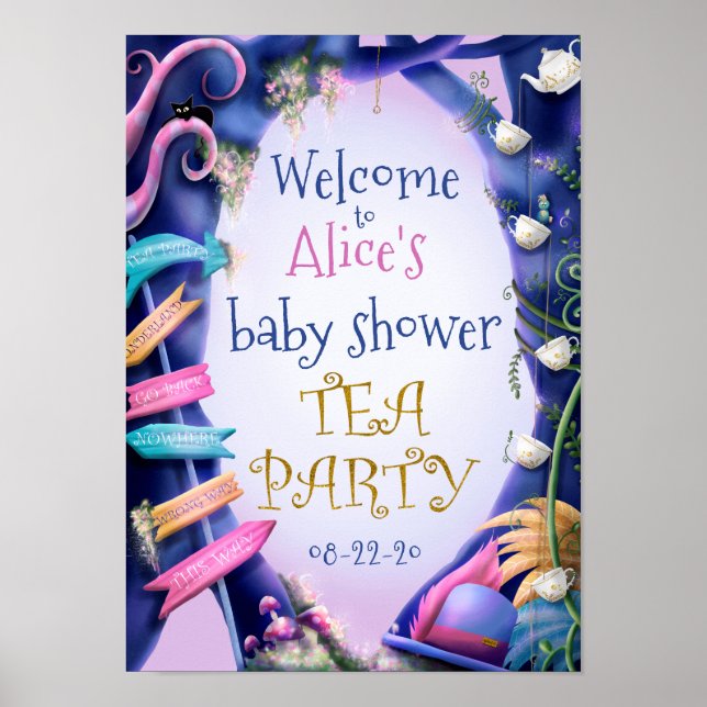 Alice i Wonderland, guld glitter, babydusch Poster (Framsidan)
