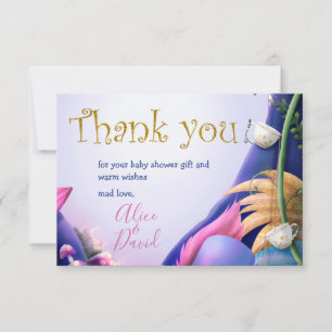 Alice i Wonderland, guld glitter, babydusch Tack Kort