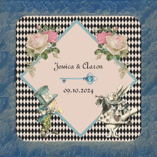 Alice i Wonderland Harlequin Black Blue Bröllop Underlägg Papper Kvadrat