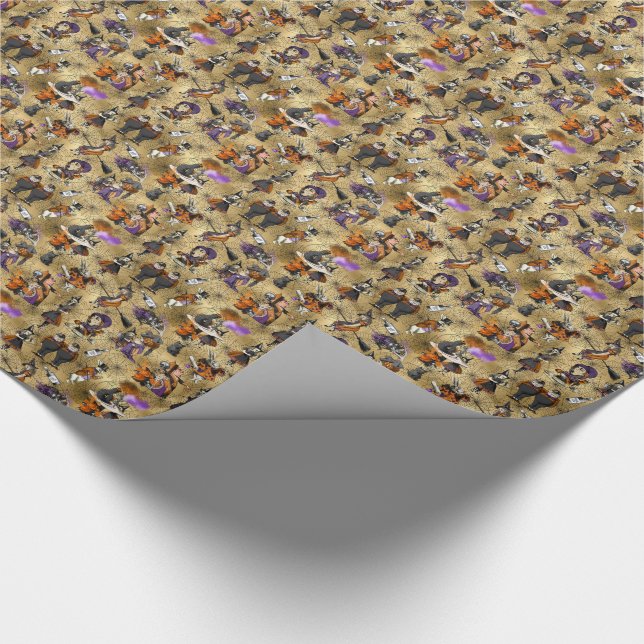 Alice i Wonderland i Halloween Theme Cobweb Guld Presentpapper (Hörn)