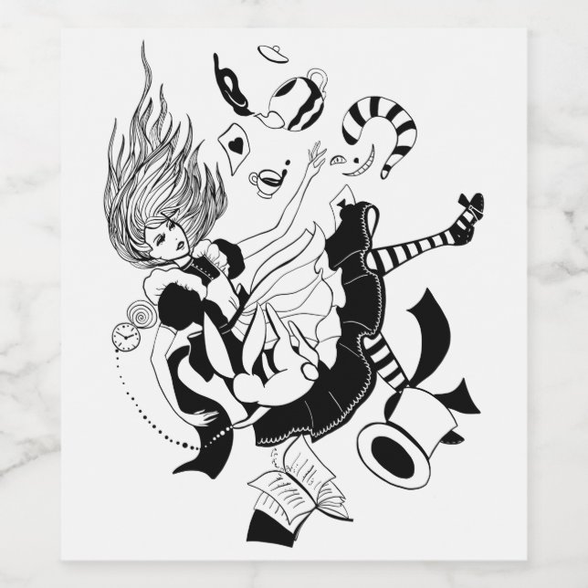 Alice i Wonderland, illustration av coola Vinflaska Etikett (Singel etikett)