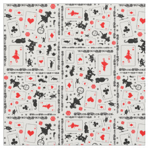 Alice i Wonderland in Black White Red on White Tyg