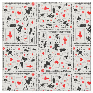 Alice i Wonderland in Black White Red on White Tyg