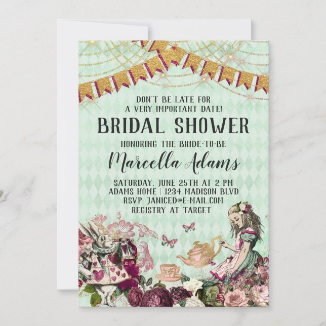 Alice i Wonderland Inbjudningskort för möhippan (Framsida)