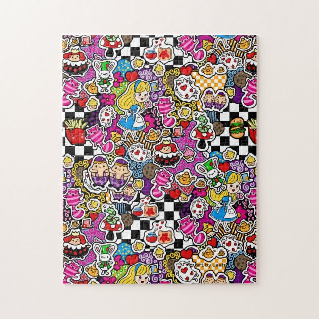 Alice i Wonderland Kawaii Doodle Art Kids Girls Pussel (Vertikal)