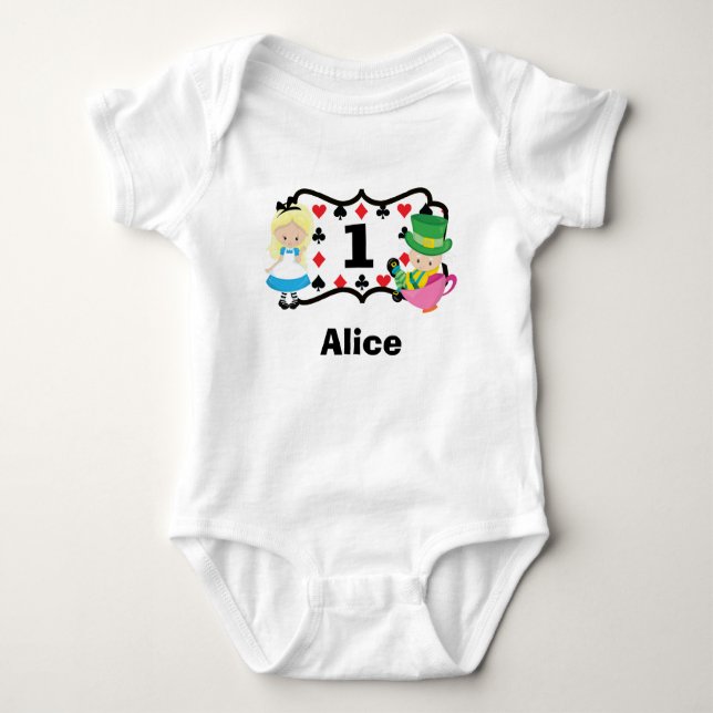 Alice i Wonderland Kids Anpassningsbar 1:a födelse T Shirt (Framsida)