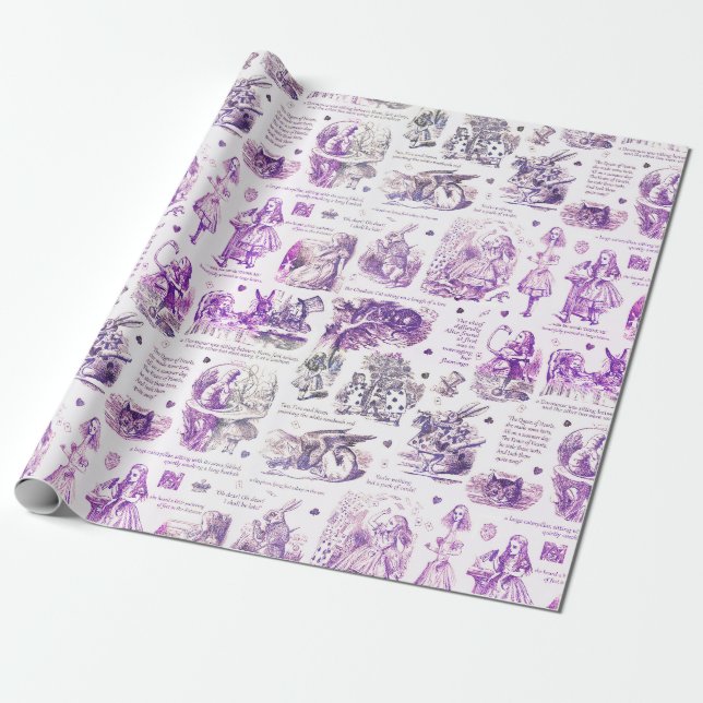 Alice i Wonderland Lila Toile Quotes Presentpapper (Utrullad)