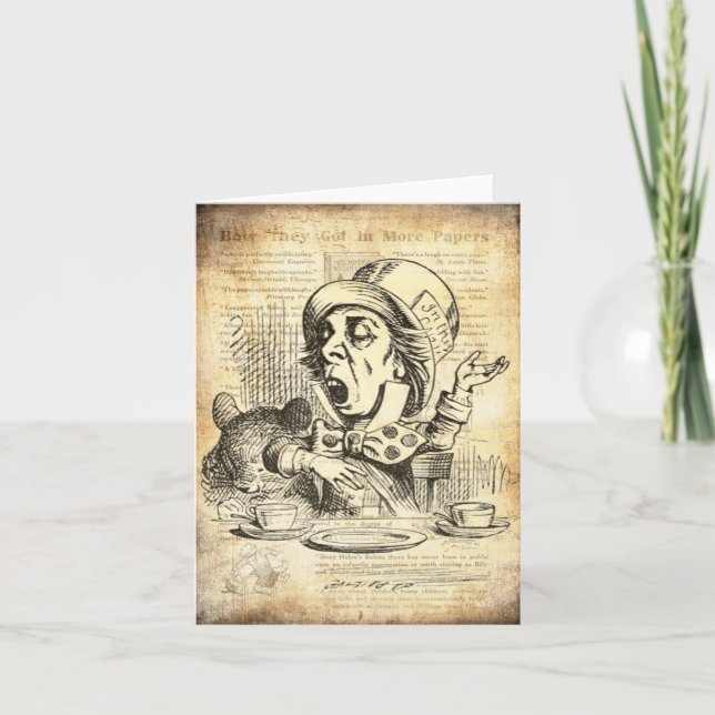 Alice i Wonderland Mad Hatter Vintage Card Inbjudan (Framsida)