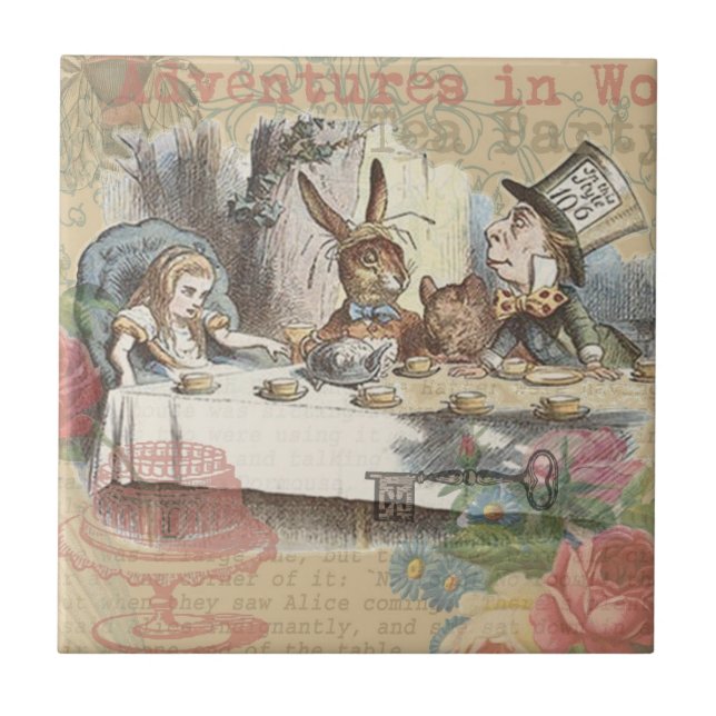 Alice i Wonderland Mad Tea Party Art Kakelplatta (Framsidan)